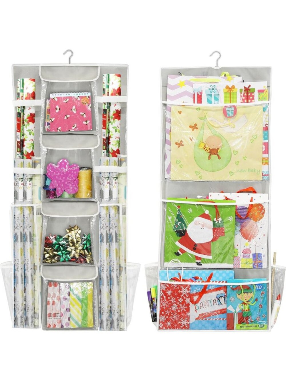 Double-Sided Hanging Gift Wrap Organizer - Space-Saving Storage Solution, Gray